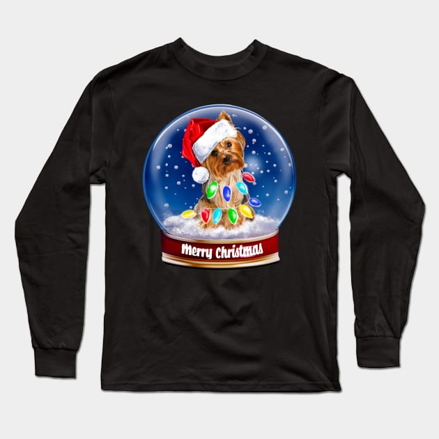 Merry Christmas Snow Globe Yorkshire terrier Long Sleeve T-Shirt by PG Illustration